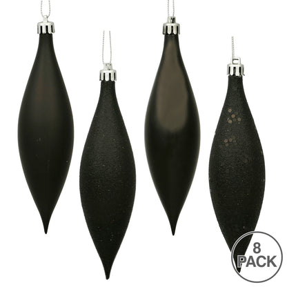 Vickerman 5.5" Black Finial Drop Christmas Ornament Assorted 4 Finish 8 per Pack