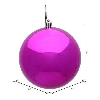 Vickerman 6" Fuchsia Shiny Ball Ornament 4 per Bag