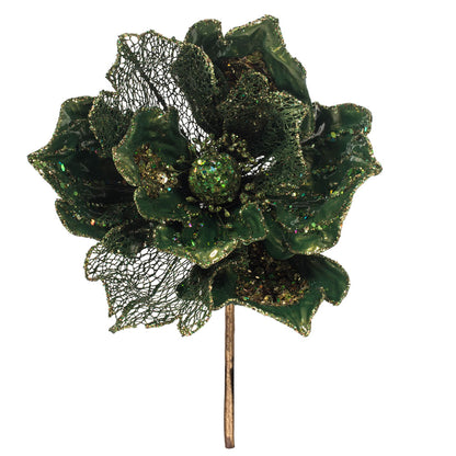 Vickerman 14" Green Pearl Glitter Magnolia Artificial Christmas Stem 3 per Bag