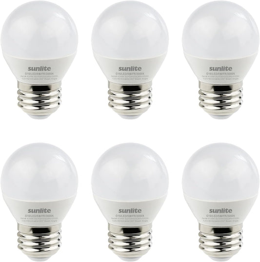 Sunlite LED G16 Decorative Frosted Globe Light Bulb, 5 Watts (40W Equivalent), 350 Lumens, Dimmable, Medium E26 Base, 120 Volts, ETL Listed, 260 Degree Beam Angle, 3000K Warm White, 6 Pack