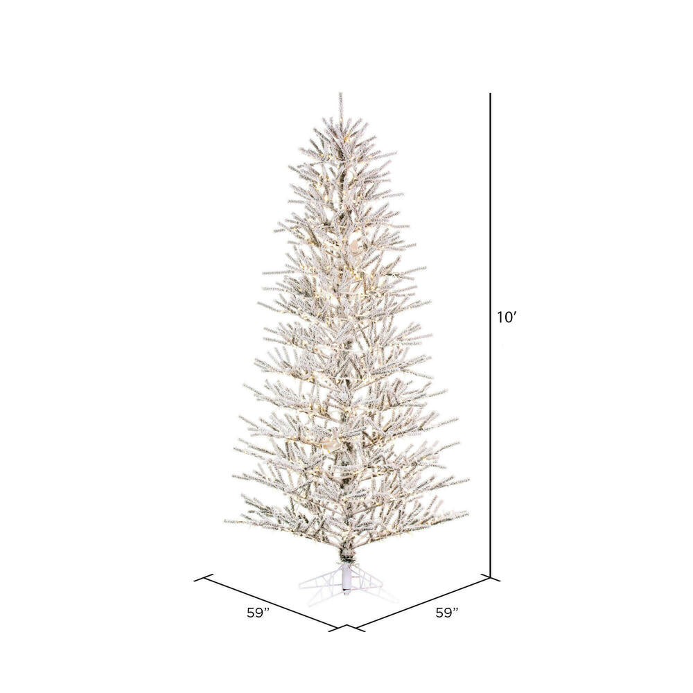 Vickerman 10' x 59" Flocked Pistol Pine Artificial Pre-lit Christmas Tree Warm White 3mm LED Lights.
