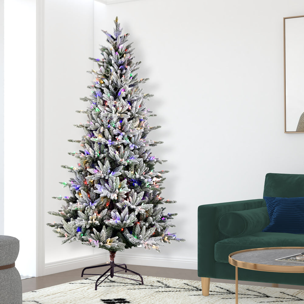 Vickerman 7.5' x 44" Flocked Vail Pine Artificial Christmas Tree Multi-colored Dura-Lit® LED Lights