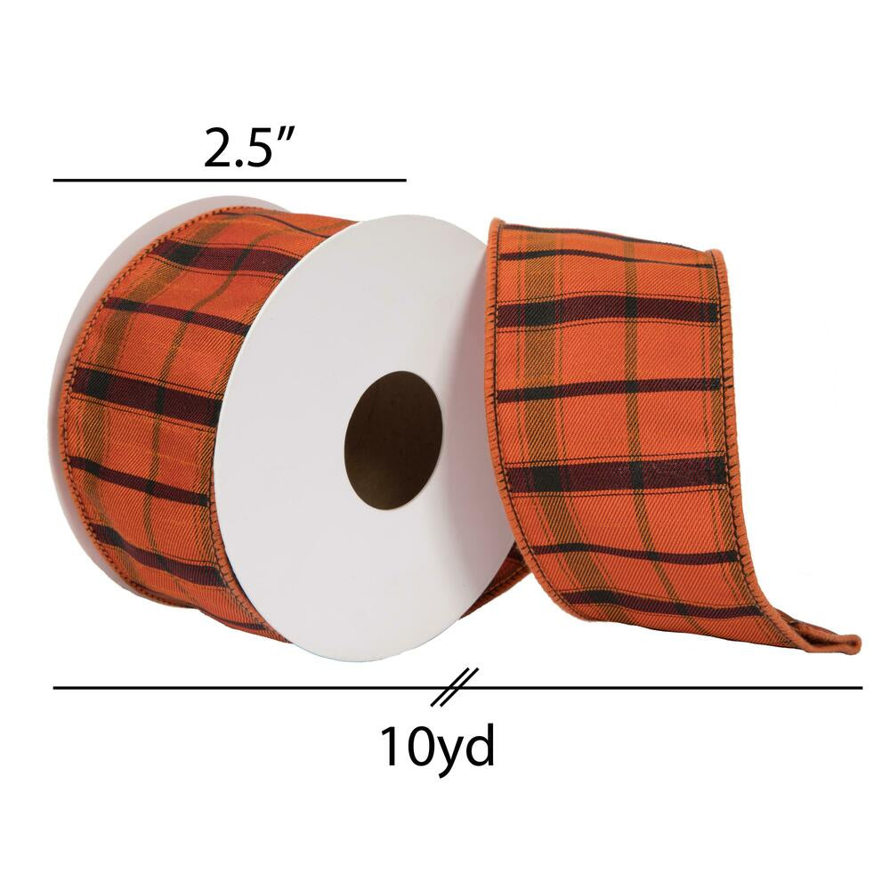 Vickerman 2.5" x 10 Yards Orange Dupion Plaid Ribbon