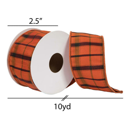 Vickerman 2.5" x 10 Yards Orange Dupion Plaid Ribbon