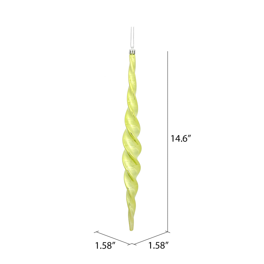 Vickerman 14.6" Lime Shiny Spiral Icicle Christmas Ornament Pack of 2