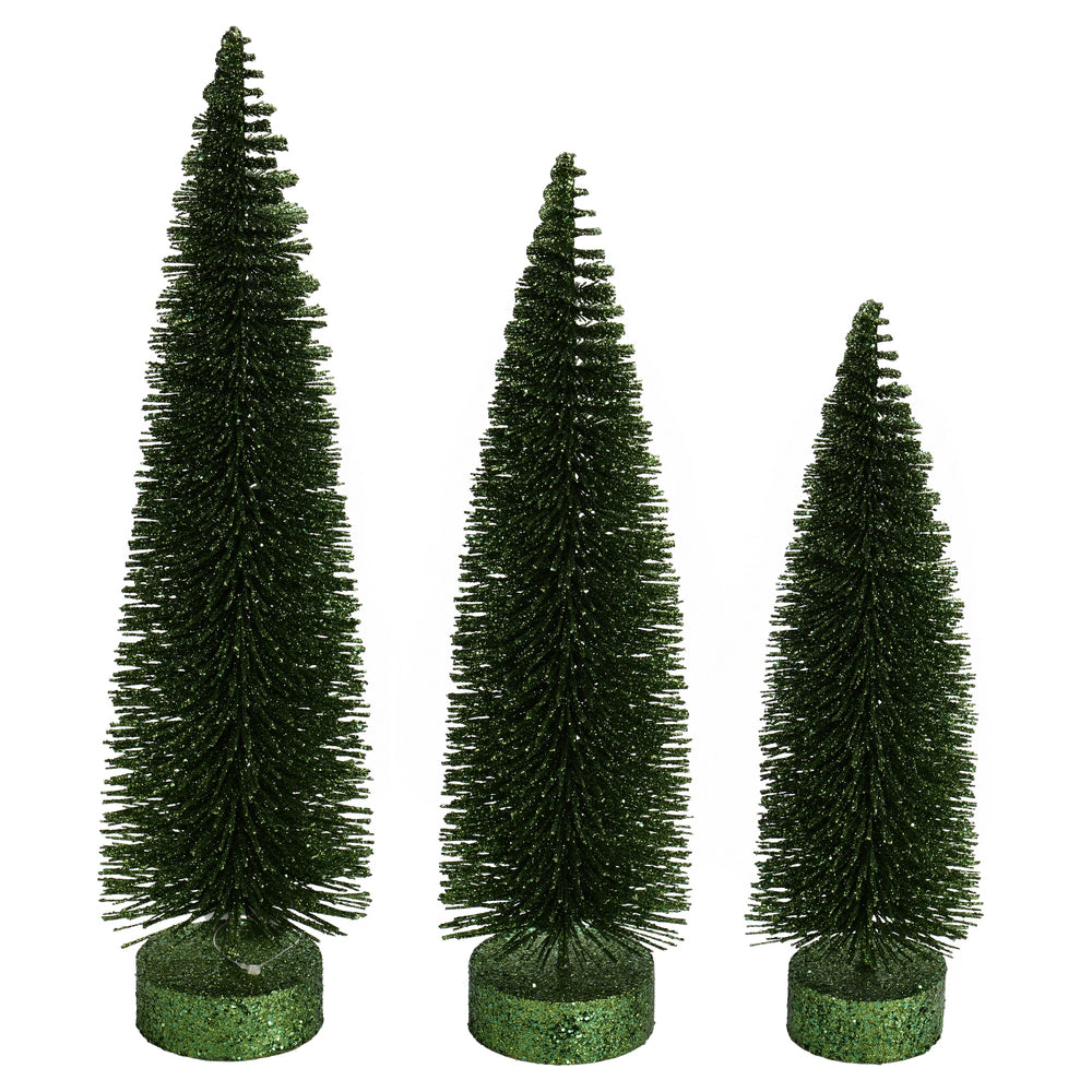 Vickerman 12"-14"-16" Moss Green Glitter Oval Pine Artificial Christmas Tree Set of 3