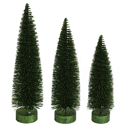 Vickerman 12"-14"-16" Moss Green Glitter Oval Pine Artificial Christmas Tree Set of 3