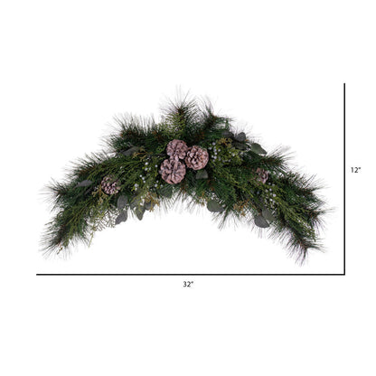 Vickerman 32" Artificial Long Leaf Pine with Seeded Cedar Eucalyptus Foliage and Pinecones Crescent Swag.