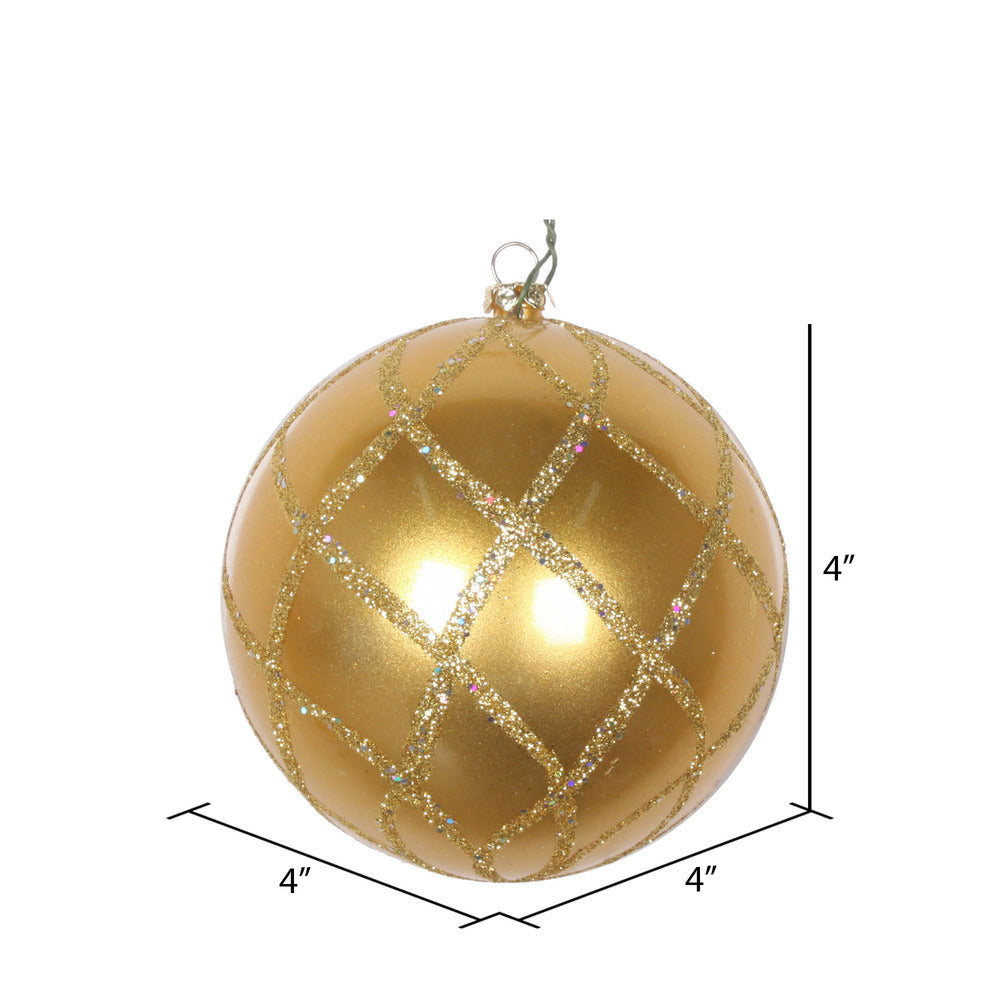 Vickerman 4" Gold Candy Glitter Net Ball Ornament 3 per Bag