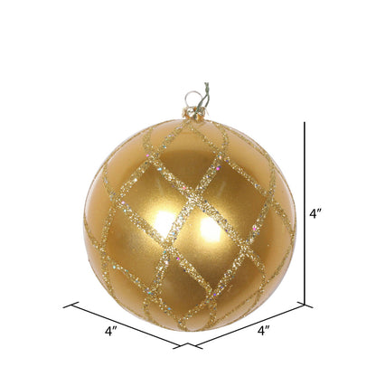 Vickerman 4" Gold Candy Glitter Net Ball Ornament 3 per Bag