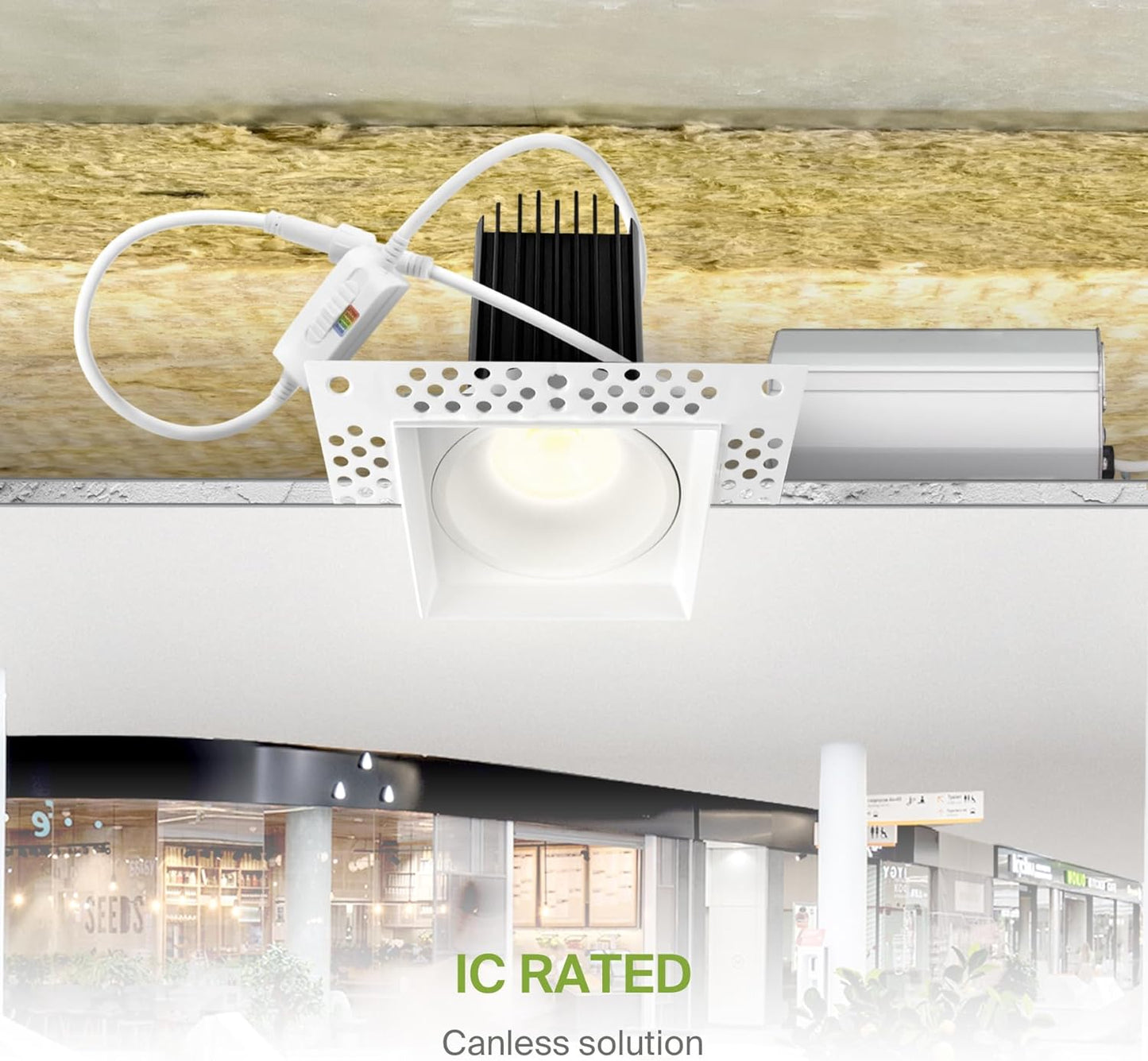 ASD Lighting LED Trimless Downlight Square 2inch 15W 120V Triac 2700/3000/3500/4000/5000K White ETL Energy Star