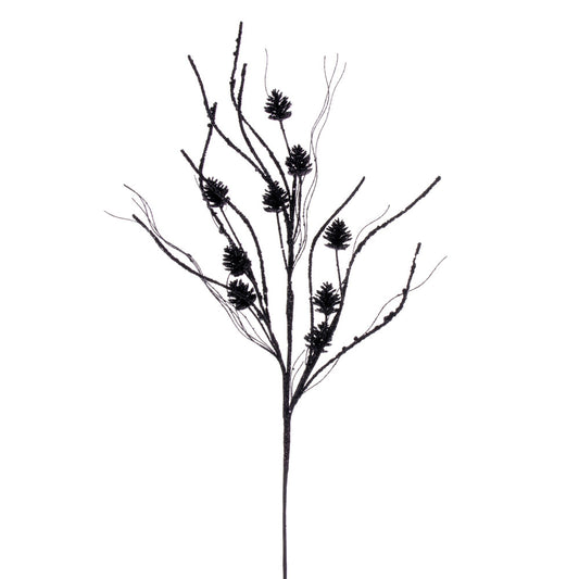 Vickerman 32" Black Mini Pinecone Twig Glitter Spray 6 per bag.