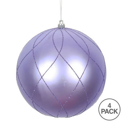 Vickerman 4" Lavender Matte and Glitter Swirl Ball Ornament 4 per Box