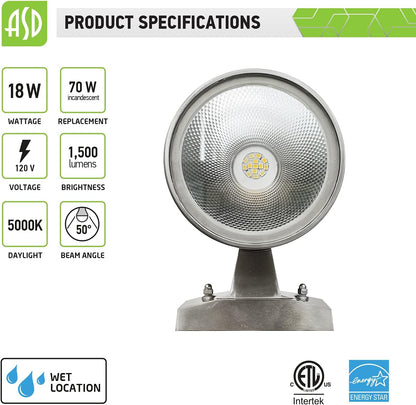 ASD Lighting LED Round Outdoor Wall Cylinder Up and Down 18W 3000K Stainless Steel cETLus