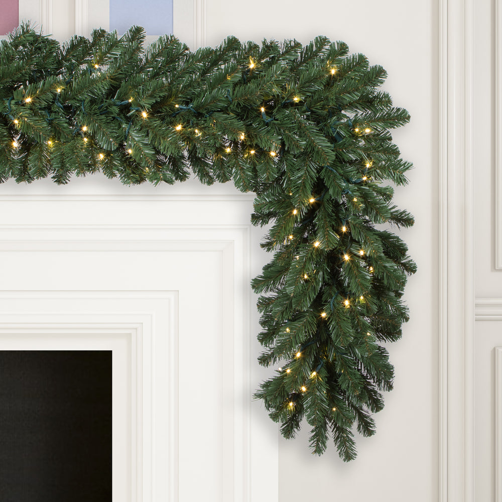 Vickerman 9' Oregon Fir Artificial Christmas Garland Warm White Single Mold LED Wide Angle Lights