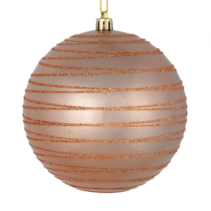 Vickerman 4.75" Rose Gold Candy Finish Ball Ornament with Glitter Lines 4 per Bag