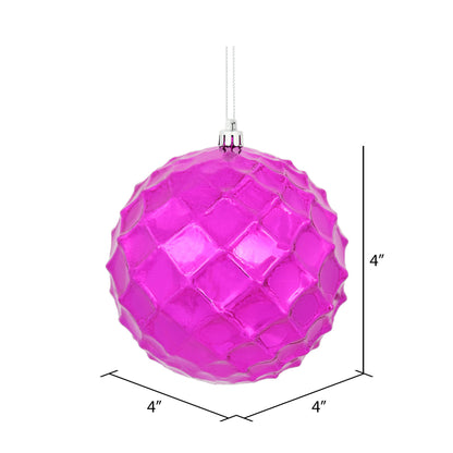 Vickerman 4" Fuchsia Shiny Diamond Bauble Christmas Ornament 6 per Bag