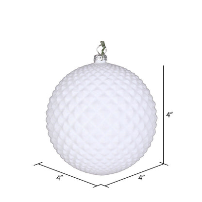 Vickerman 4" White Flocked Durian Ball Ornament 3 per Bag