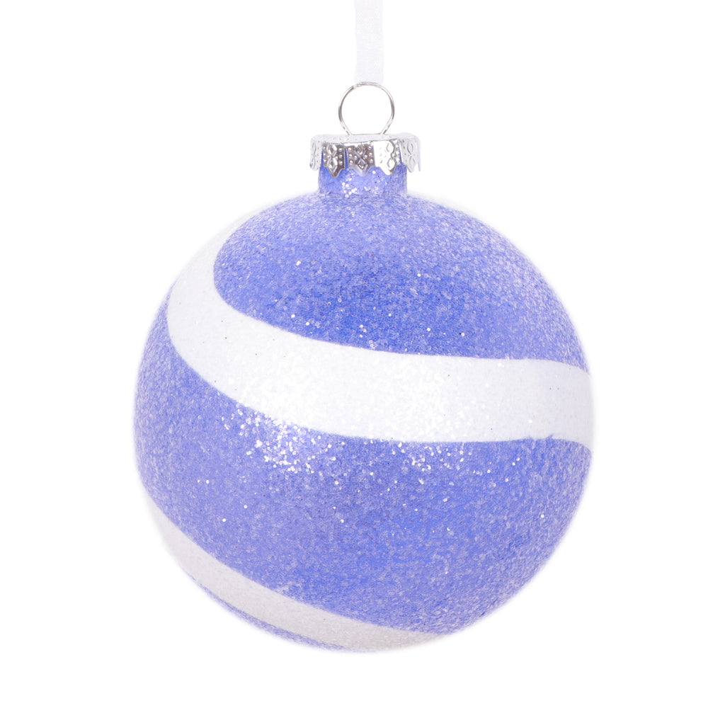 Vickerman 4" Purple and White Swirl Sugar Glitter Ball Ornament 4 per bag.