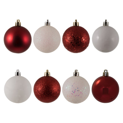 Vickerman 2.4" White and Red 4-Finish Ball Ornament Assortment 24 per Box