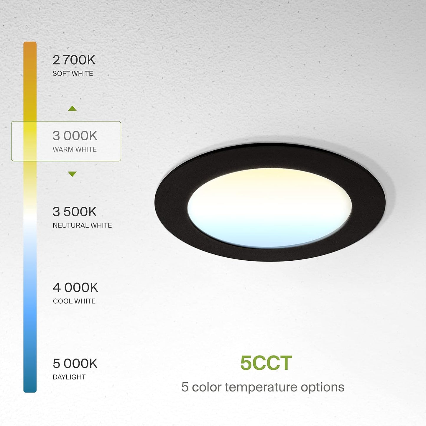 ASD Lighting LED Round Recessed Mini Panel 4" 12W 120V Dimmable CCT Selectable 2700/3000/3500/4000/5000K Black UL Energy Star 6pack