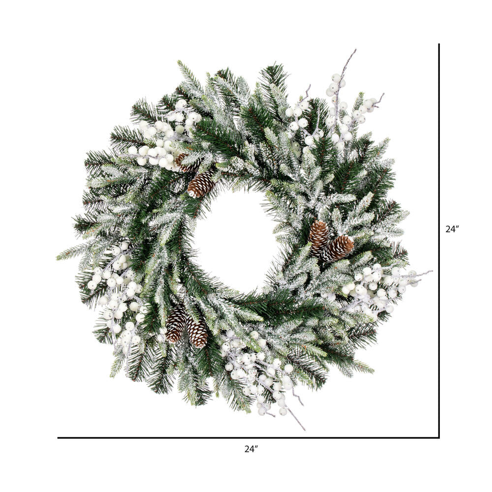 Vickerman 24" Frosted Berry Mixed Pine Cone Artificial Unlit Wreath.