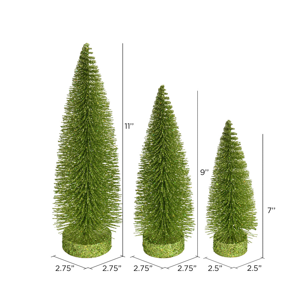 Vickerman 7"-9"-11" Lime Glitter Oval Pine Artificial Christmas Tree Set of 3