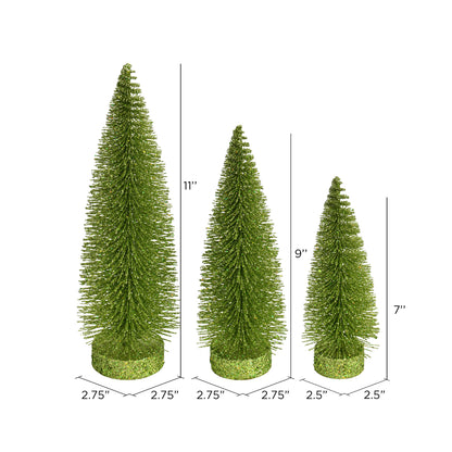 Vickerman 7"-9"-11" Lime Glitter Oval Pine Artificial Christmas Tree Set of 3