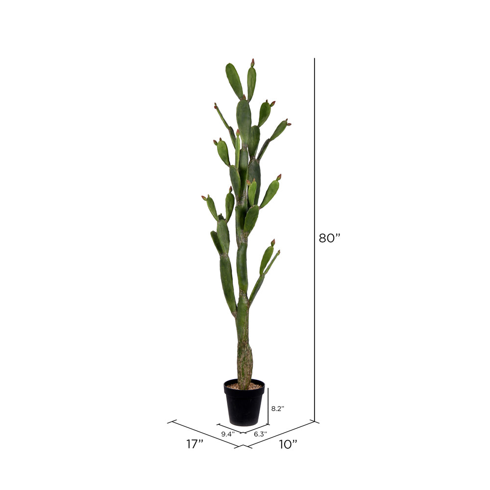 Vickerman 80" Artificial Green Cactus Black Plastic Planters Pot.