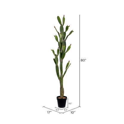 Vickerman 80" Artificial Green Cactus Black Plastic Planters Pot.