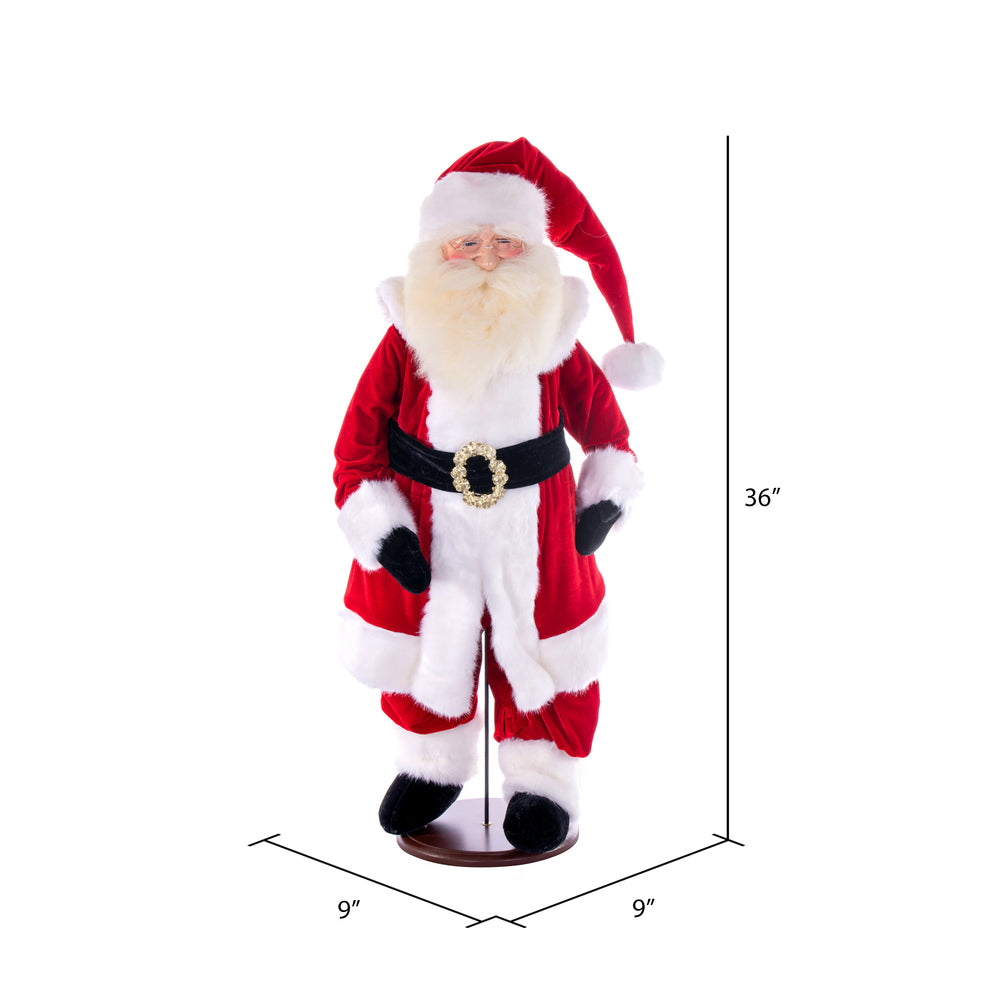 Vickerman 36" Red Traditional Velvet Light Complexion Santa Doll with Stand. This Santa has glasses stand is removeable.