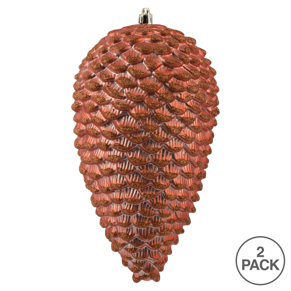 Vickerman 10" Coral Matte Glitter Pinecone Christmas Ornament Pack of 2