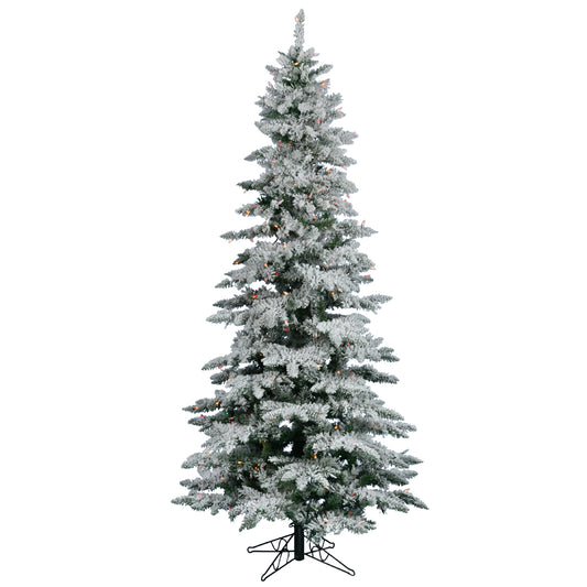 Vickerman 7.5' Flocked Utica Fir Slim Artificial Christmas Tree Multi-Colored Lights