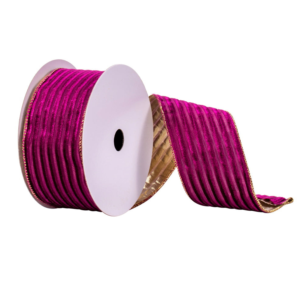 Vickerman 2.5" x 10 Yards Purple Stripe Gold Back Ribbon