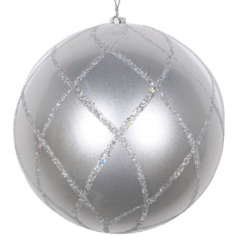 Vickerman 6" Silver Candy Finish Net Ball Ornament with Glitter Accents 2 per Bag