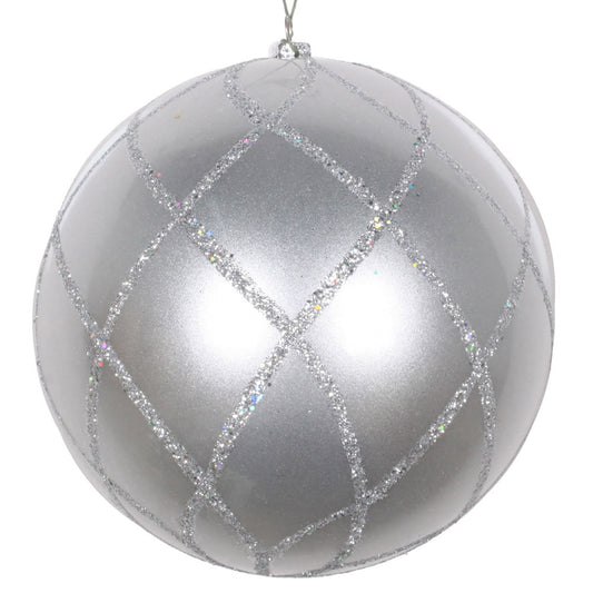 Vickerman 6" Silver Candy Finish Net Ball Ornament with Glitter Accents 2 per Bag