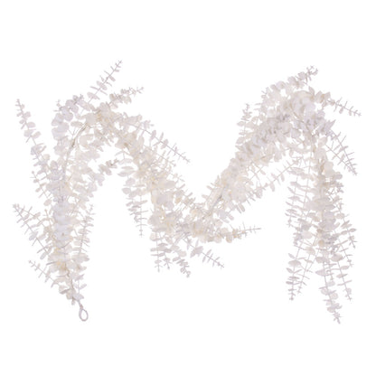 Vickerman 6' White Artificial Eucalyptus Snowy Garland.