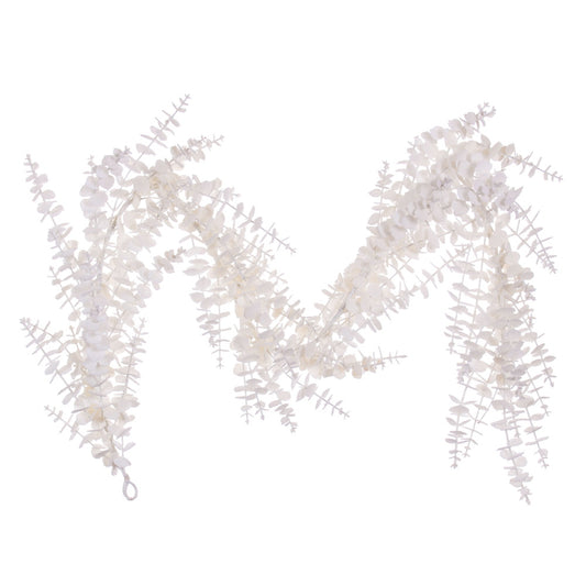 Vickerman 6' White Artificial Eucalyptus Snowy Garland.