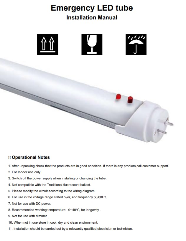 Damar- 4Ft T8 LED Emergency Tube Light Bulb Emergency Mode: 680 Lumens for 90mins Single-Ended Bypass 15W 2000 Lumen 6500K Daylight G13 Base 120-277V Pack of 10- Fluorescent Replacement for Garage
