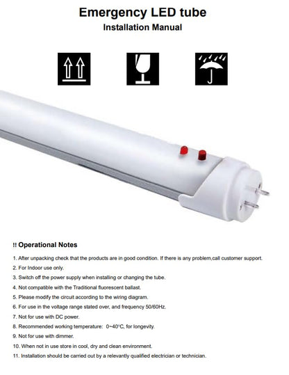 Damar- 4Ft T8 LED Emergency Tube Light Bulb Emergency Mode: 680 Lumens for 90mins Single-Ended Bypass 15W 2000 Lumen 6500K Daylight G13 Base 120-277V Pack of 10- Fluorescent Replacement for Garage