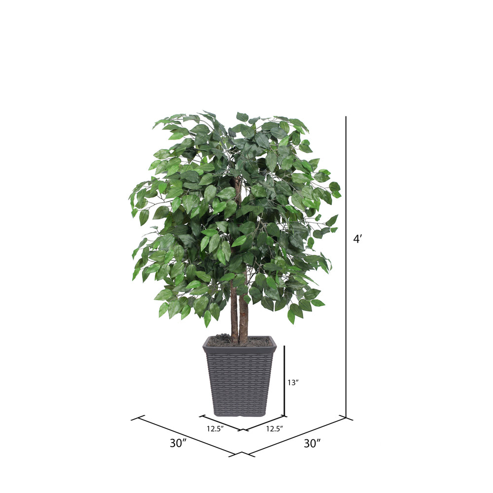 Vickerman 4' Artificial Ficus Bush Gray Square Plastic Container