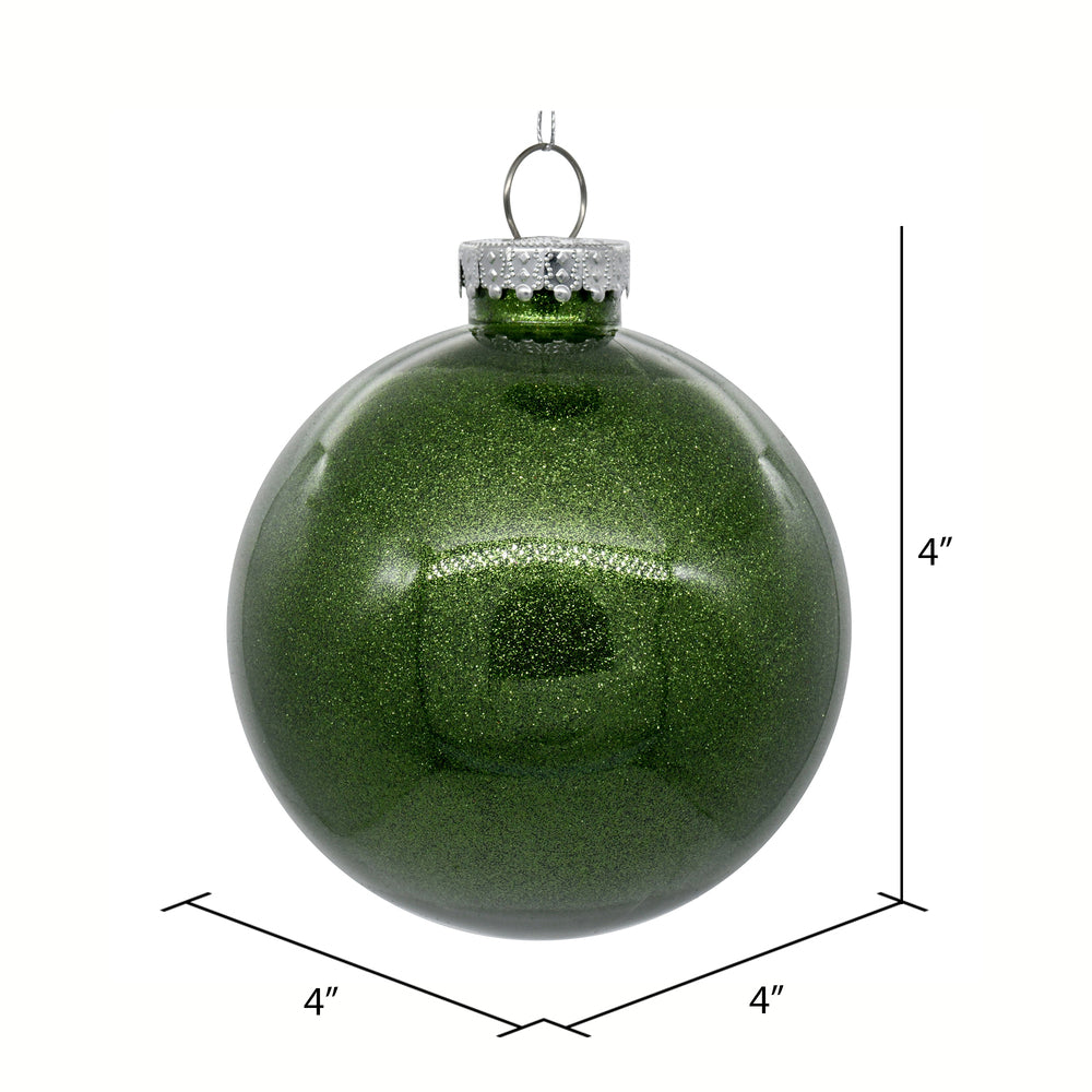 Vickerman 4" Clear Ball Christmas Ornament with Moss Green Glitter Interior 6 Pieces per bag