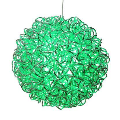 Vickerman 14" Spiral LED Green Silver Aluminum Ball 120 Lights, 15' Long Silver Plug Wire with UL Transformer for Indoor/Outdoor Use