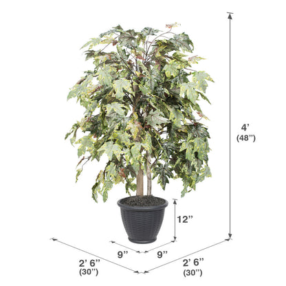 Vickerman 4' Artificial Frosted Maple Bush Gray Round Plastic Container.