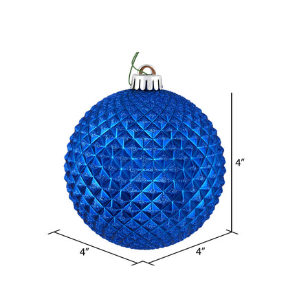 Vickerman 4" Blue Durian Glitter Ball Ornament 6 per Bag