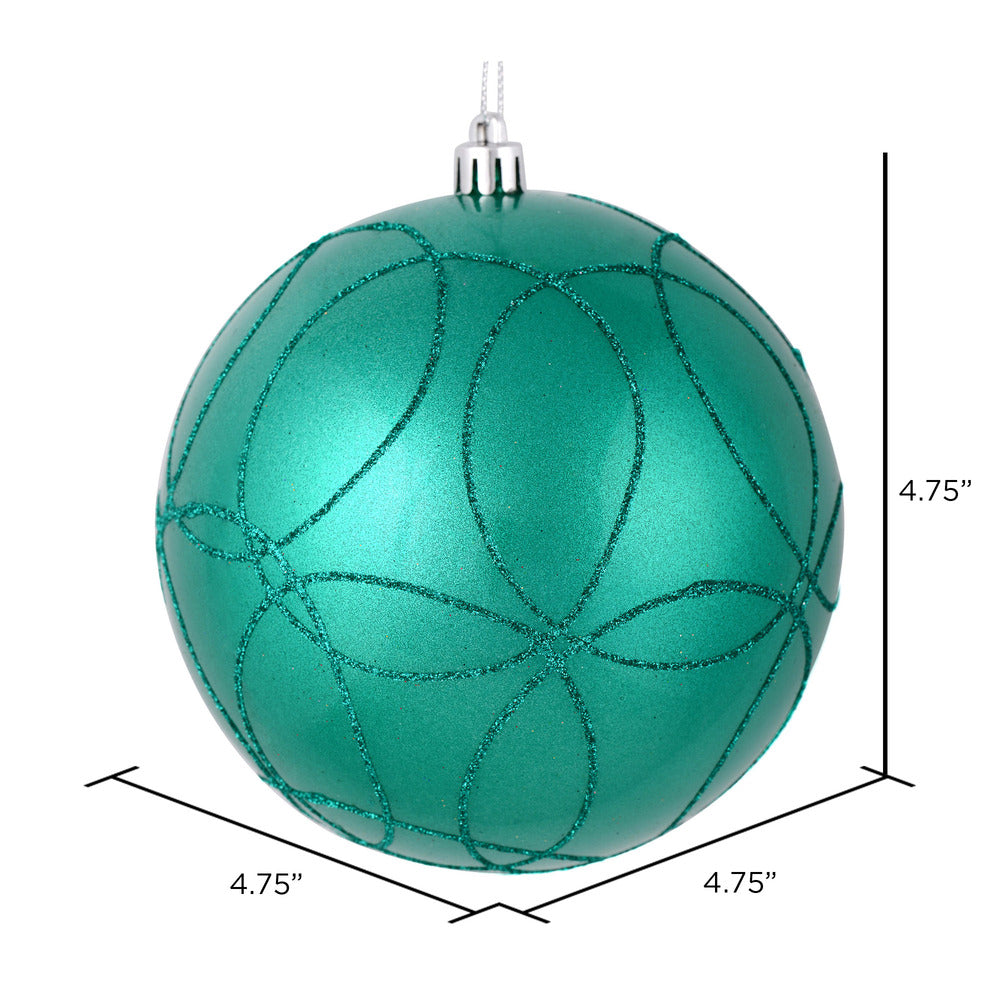 Vickerman 4.75" Teal Candy Ornament with Circle Glitter Pattern 4 per Bag