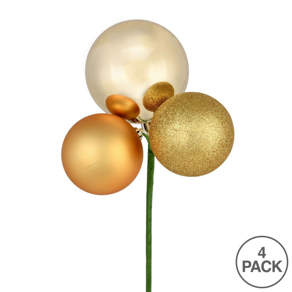 Vickerman 18" Gold Ball Ornament Christmas Pick 4 per set