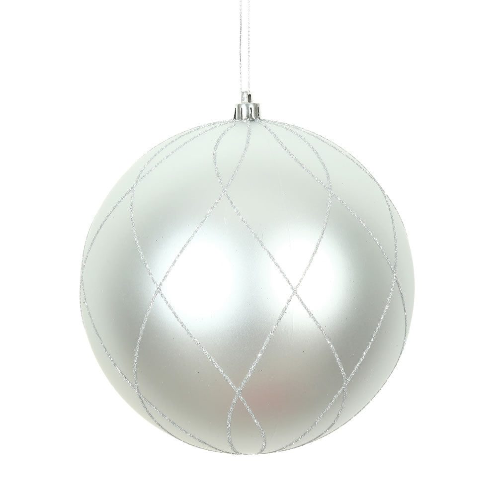 Vickerman 6" Silver Matte and Glitter Swirl Ball Ornament 3 per Box