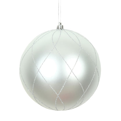 Vickerman 6" Silver Matte and Glitter Swirl Ball Ornament 3 per Box