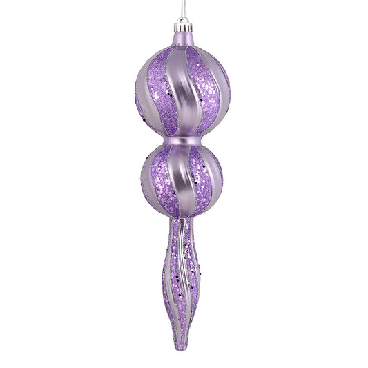 Vickerman 16.5" Lavender Candy Glitter Finial. Create a beautiful holiday arrangement with this large Candy finial that features glitter accents. Made with shatterproof plastic. Ornament has a drilled cap secured with green floral wire.